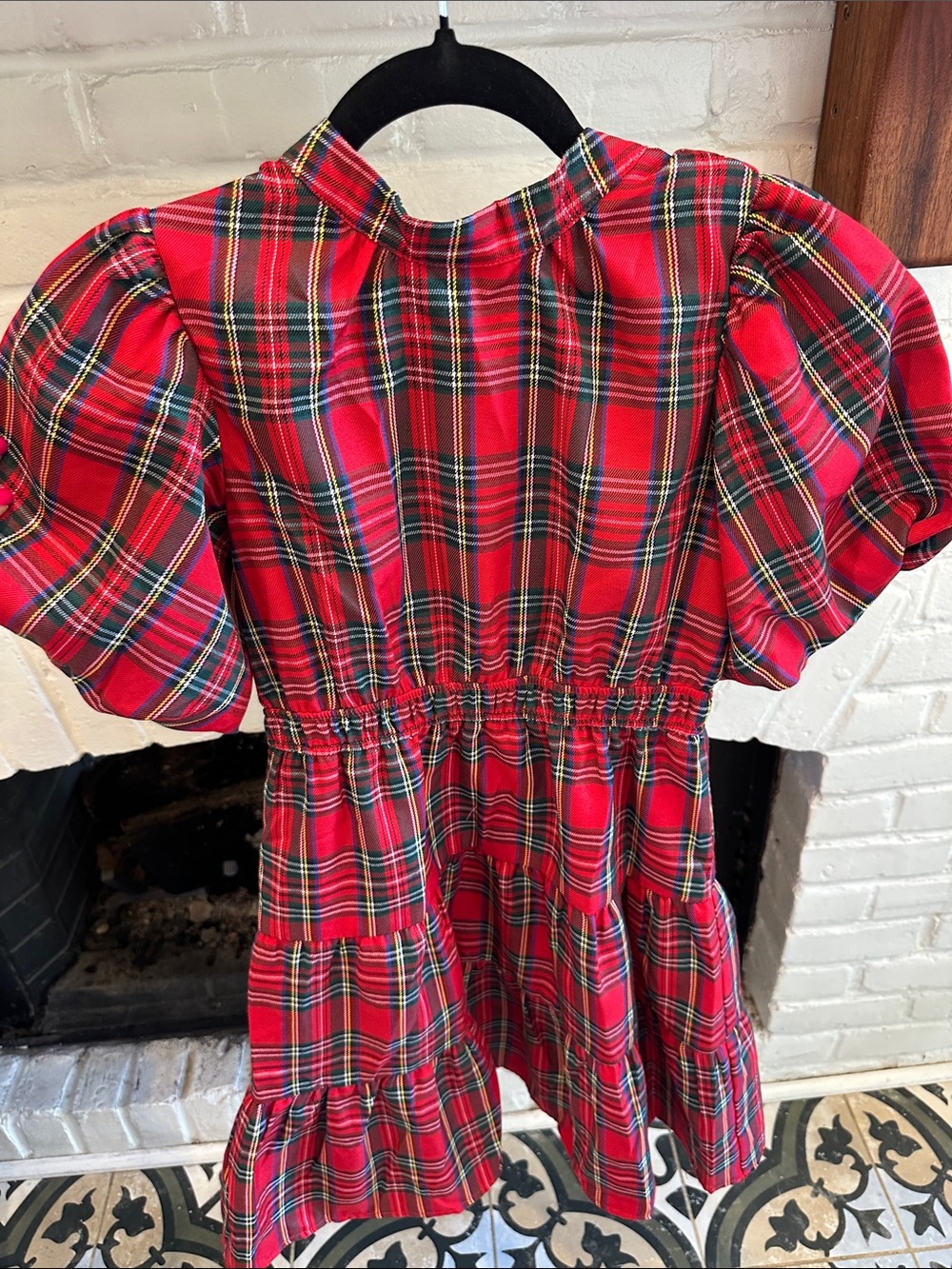 Shop The Mint Girls Red Plaid Tiered Puff-Sleeve Casual Dress